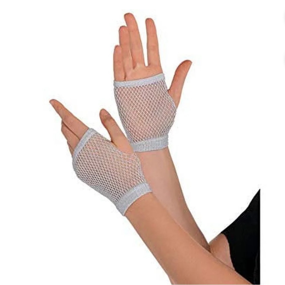 Amscan Fingerless Short Fishnet Glovelettes Silver Gloves One size